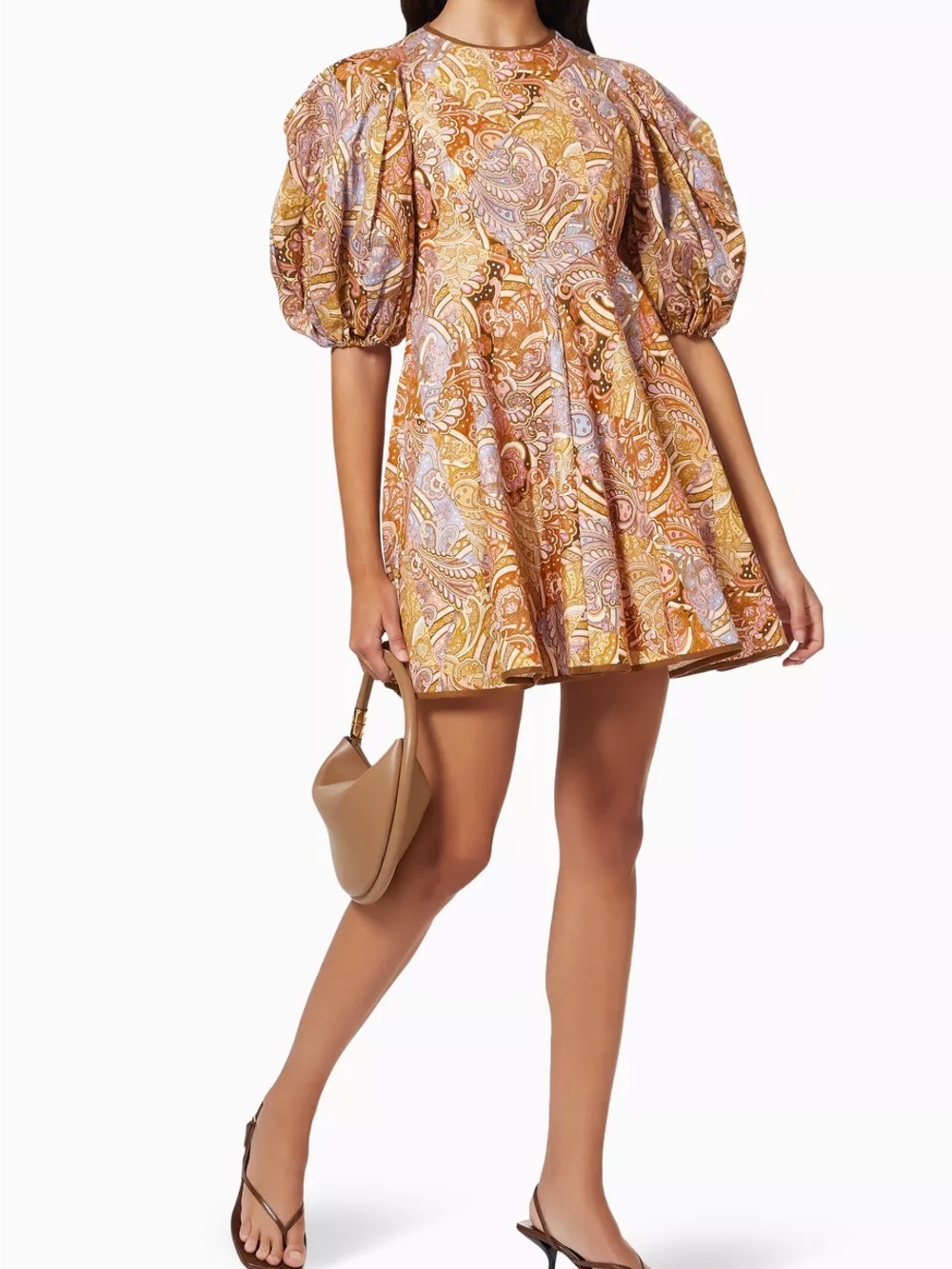 NWT Zimmermann Concert Paisley Puff-Sleeve Linen Day Mini Dress AU 2 / US 8